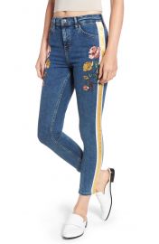 Topshop Stripe Floral Denim Pants mid at Nordstrom